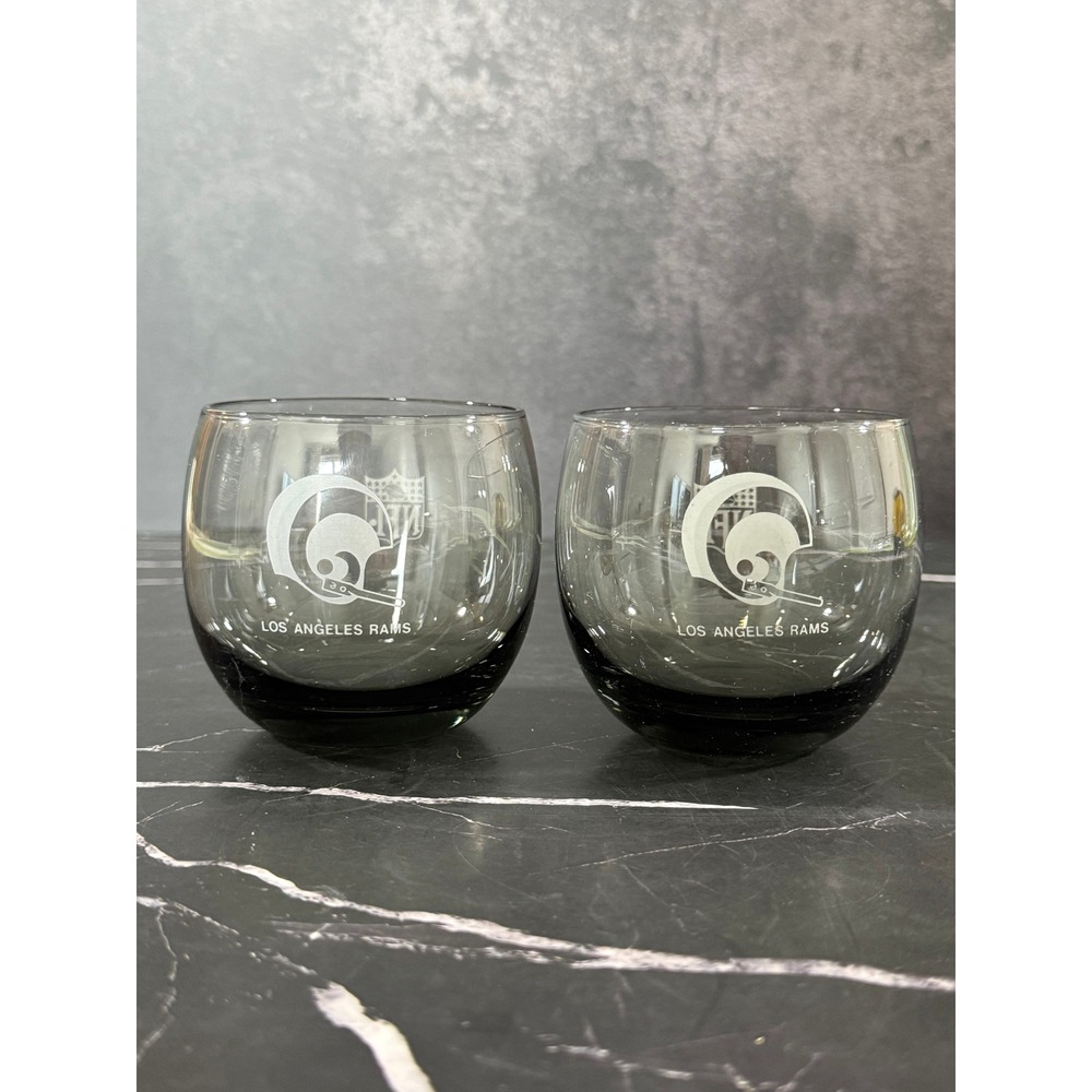 Vintage PAIR (2) of 1970s Smoke Colored Roly Poly Cocktail Glasses 3.25in